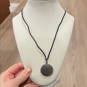 Black Cord Necklace with Silver Pendant